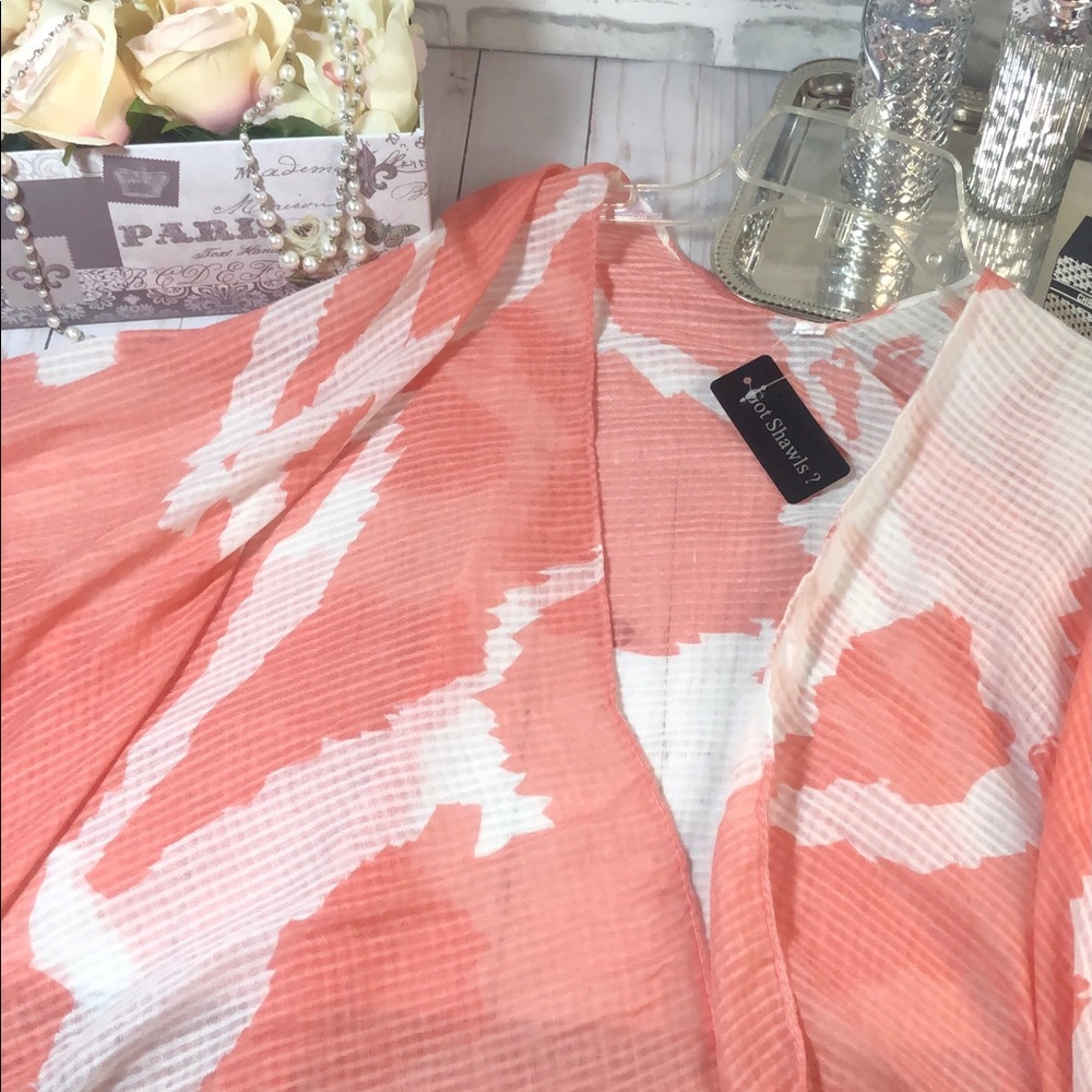 Coral & White Sheer Kimono/Cover Up